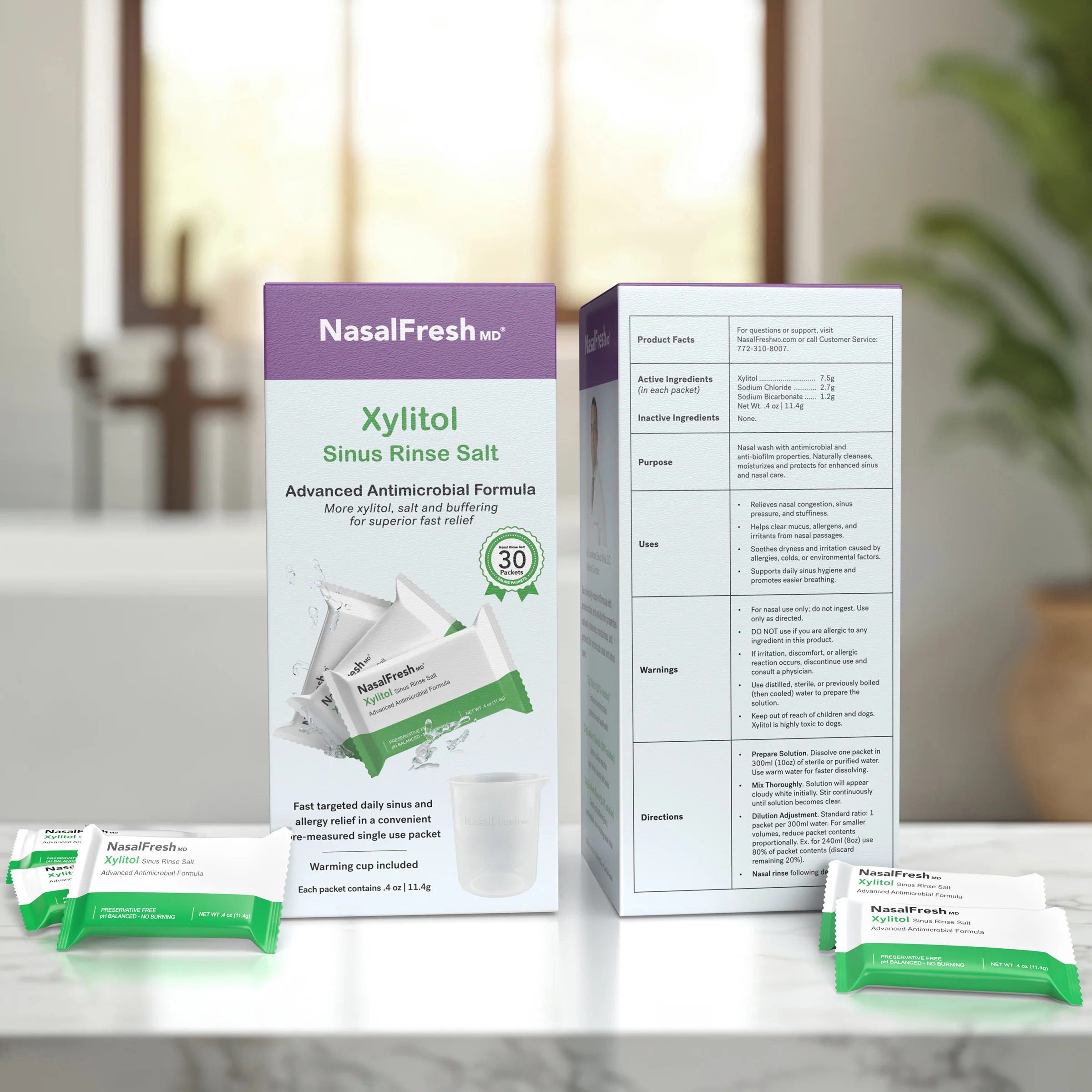 Xylitol Nasal Rinse Salt Refill – 30 Pack with Cup - Image 4